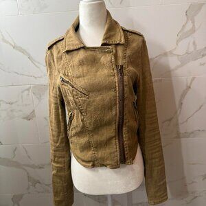 Free People Moto Jacket | Distressed Olive | Size 6